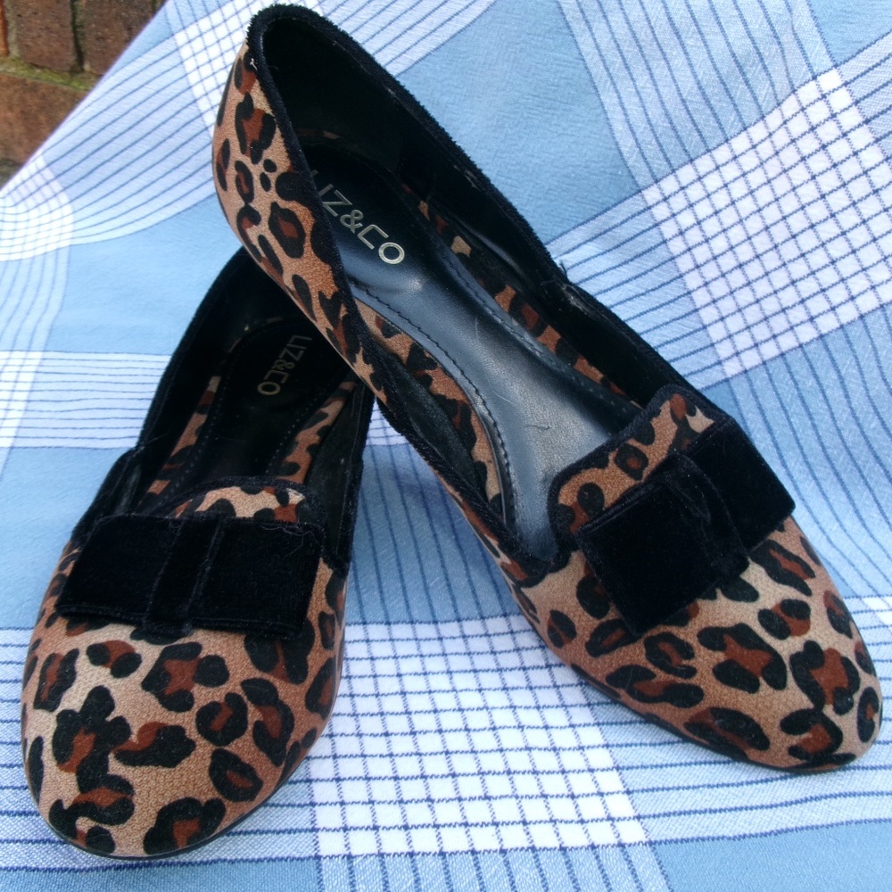 Liz & Co Black Bow Leopard.Print Shoe Size 8.5M
